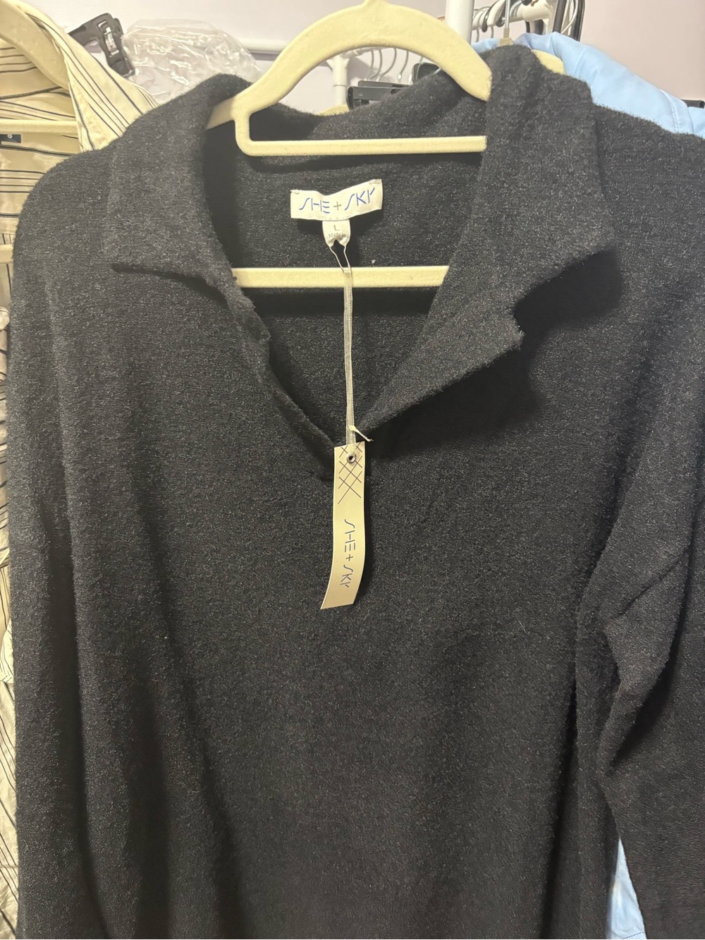 NWT She + Sky Black Collared Knit Mini Sweater Dress Large